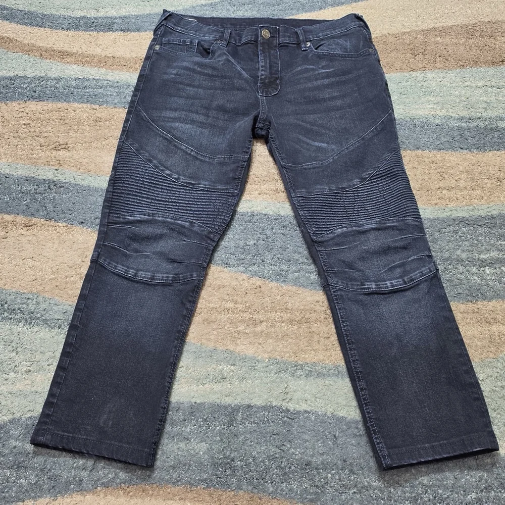 True Religion Rocco Moto Jeans Mens 36 Gray Relaxed Skinny Biker